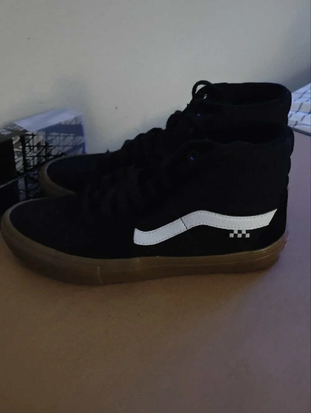 Vans Black High-Top Sneakers with White Side Stripe and Gum Sole
